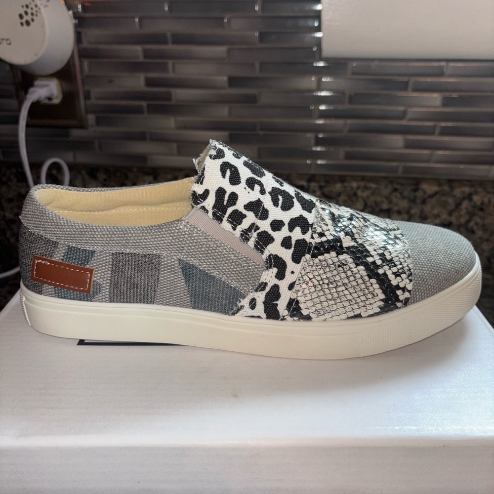 Gray and White Slip-On Sneakers